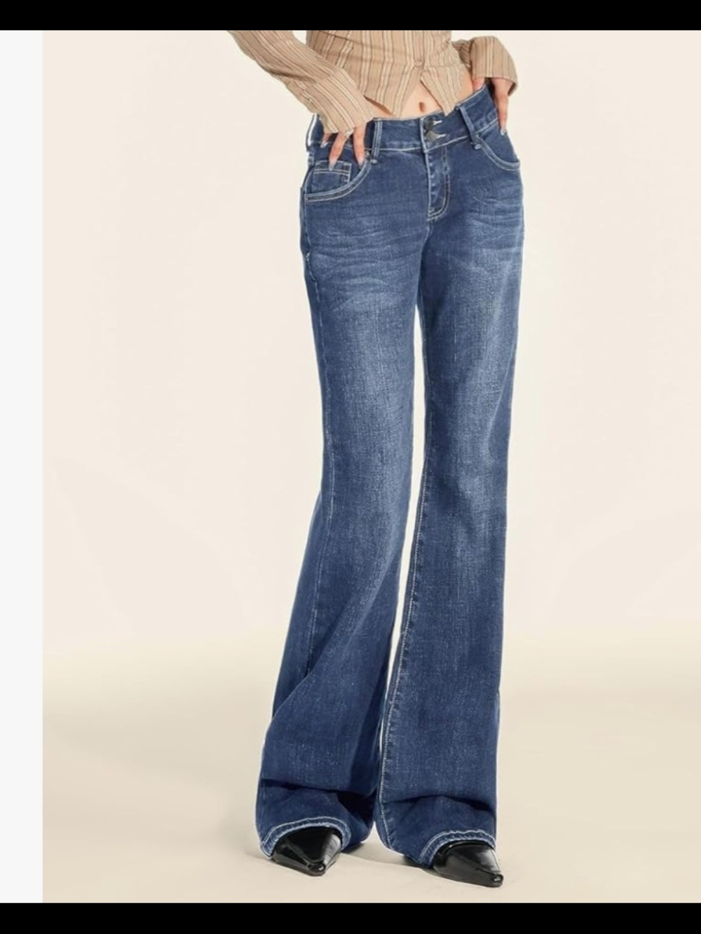 Classic Mid Rise Dark Blue Flare Boot Cut Y2K Jeans for Women Stretchy